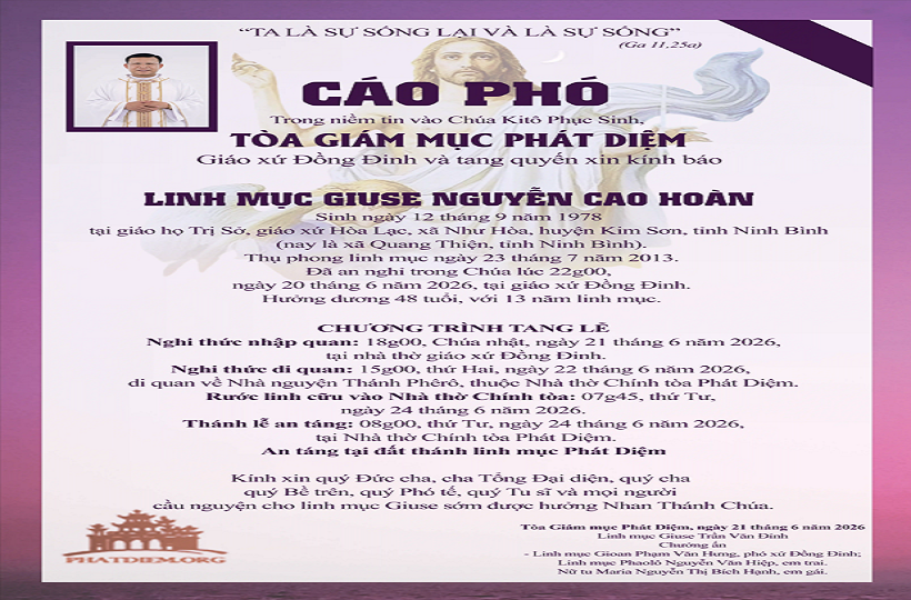 Cáo Phó: Cha Giuse Nguyễn Cao Hoàn